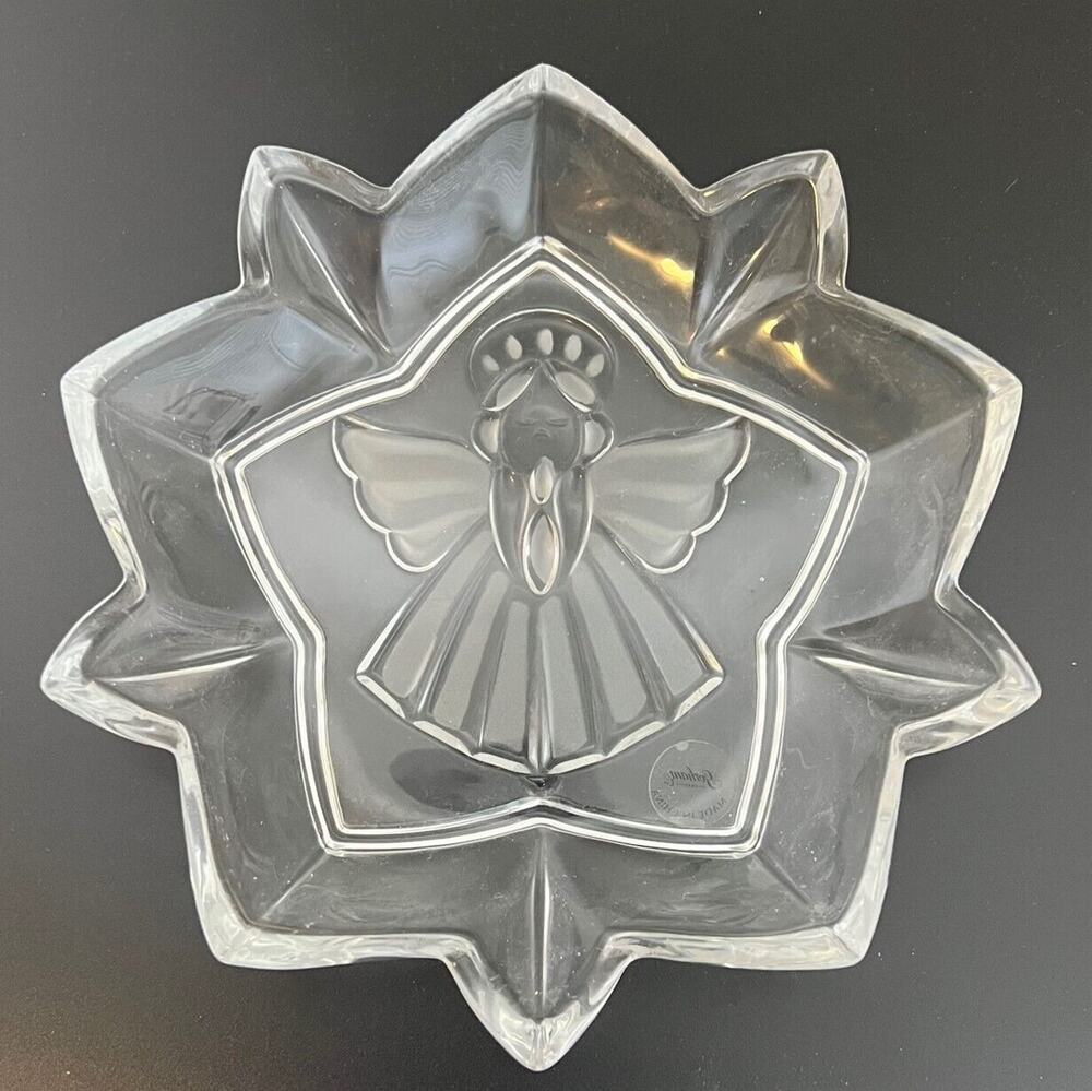 Gorham Angel Candy Dish 7 Inch Star Shaped Clear Pressed Crystal Bowl 1990s